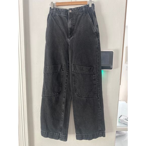 Zara Cargo Utility Belted Denim Jeans High Rise Wide Gray Sz2 belt not included - Picture 14 of 16